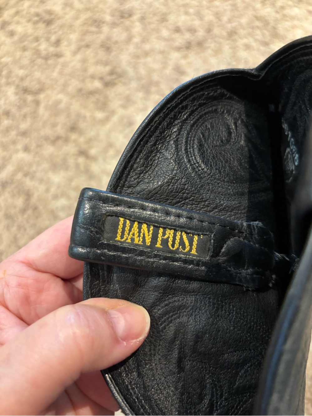 Dan Post Black Leather Western Cowboy Boots with Embroidered Shaft - Picture 4 of 5